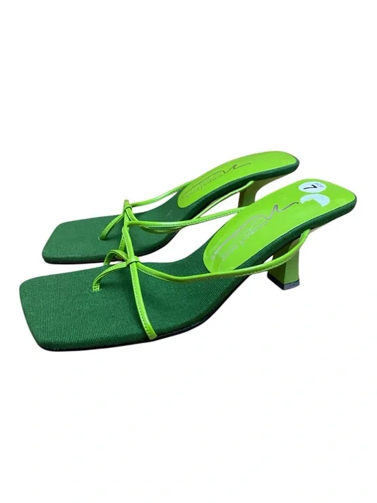 Newport News Lime Green Womens Square Toe Kitten Heel Shoe Y2k Style - Picture 3 of 8